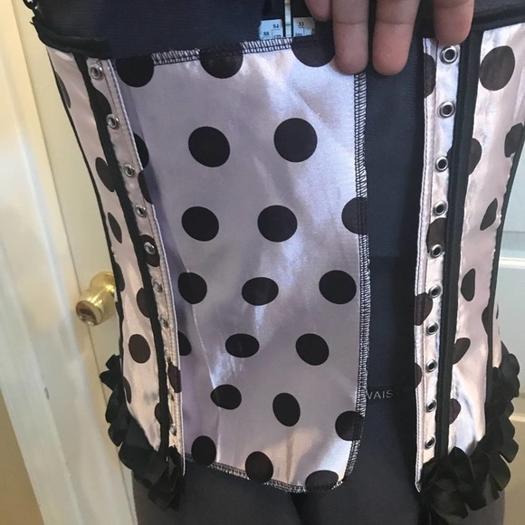 Music legs Lingerie polka dot & ruffle corset sz M  (B09) - Picture 6 of 8